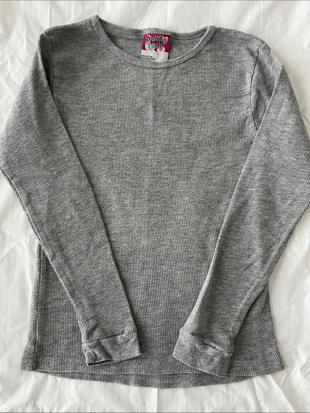 Sweet n Sassy Girls' Gray Ribbed Long-Sleeve Top